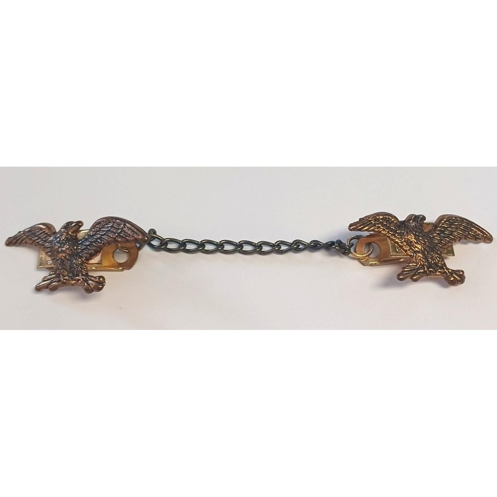 Vintage Solid Brass Eagle Collar Clips Patriotic Sweater Guard Chain Brooch Pin